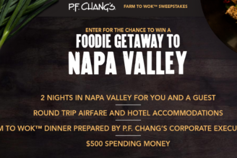 Win A Trip To Napa Valley or P.F. Chang Gift Card